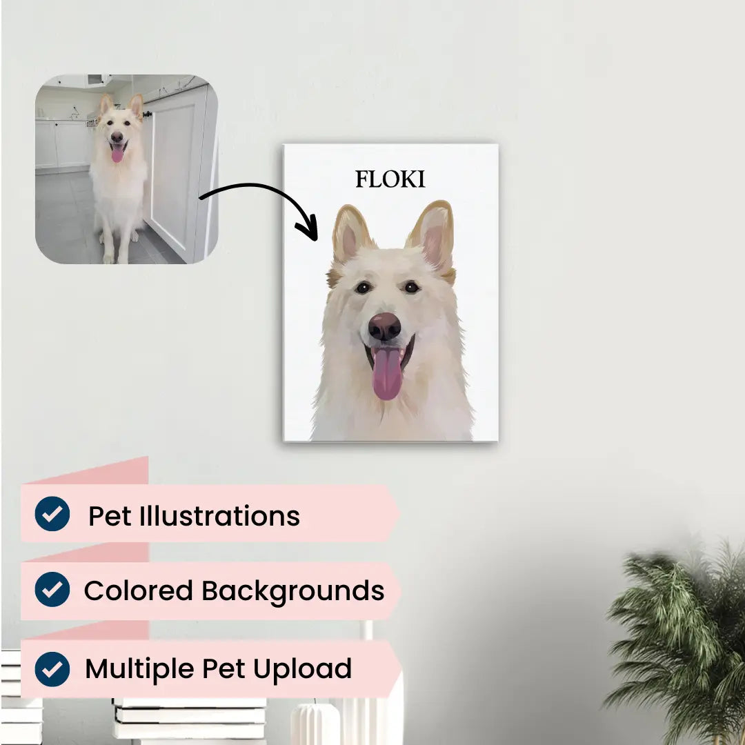 Custom Cartoon Pet Illustration Canvas - Portrait by kraftypawz