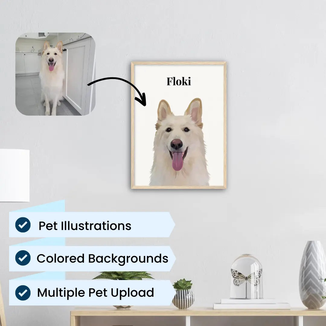 Custom Cartoon Pet Illustration Wooden Frame - Portrait by kraftypawz