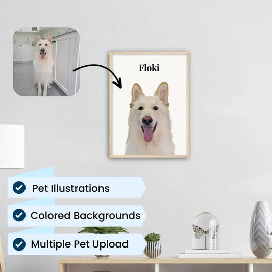 Custom Cartoon Pet Illustration Wooden Frame - Portrait by kraftypawz