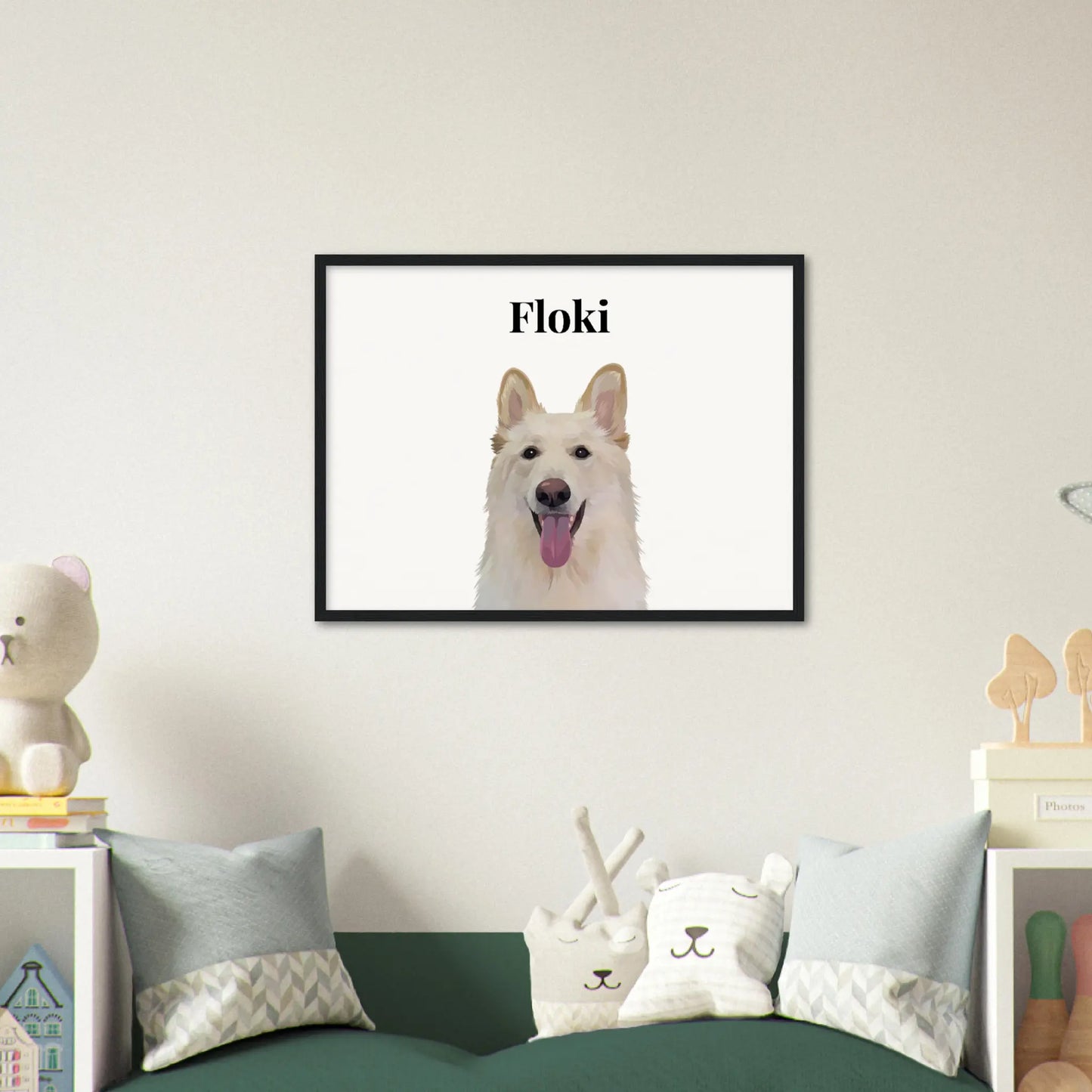 Custom Cartoon Pet Illustration Wooden Frame - Portrait 18" x 24 / Horizontal / Black by kraftypawz