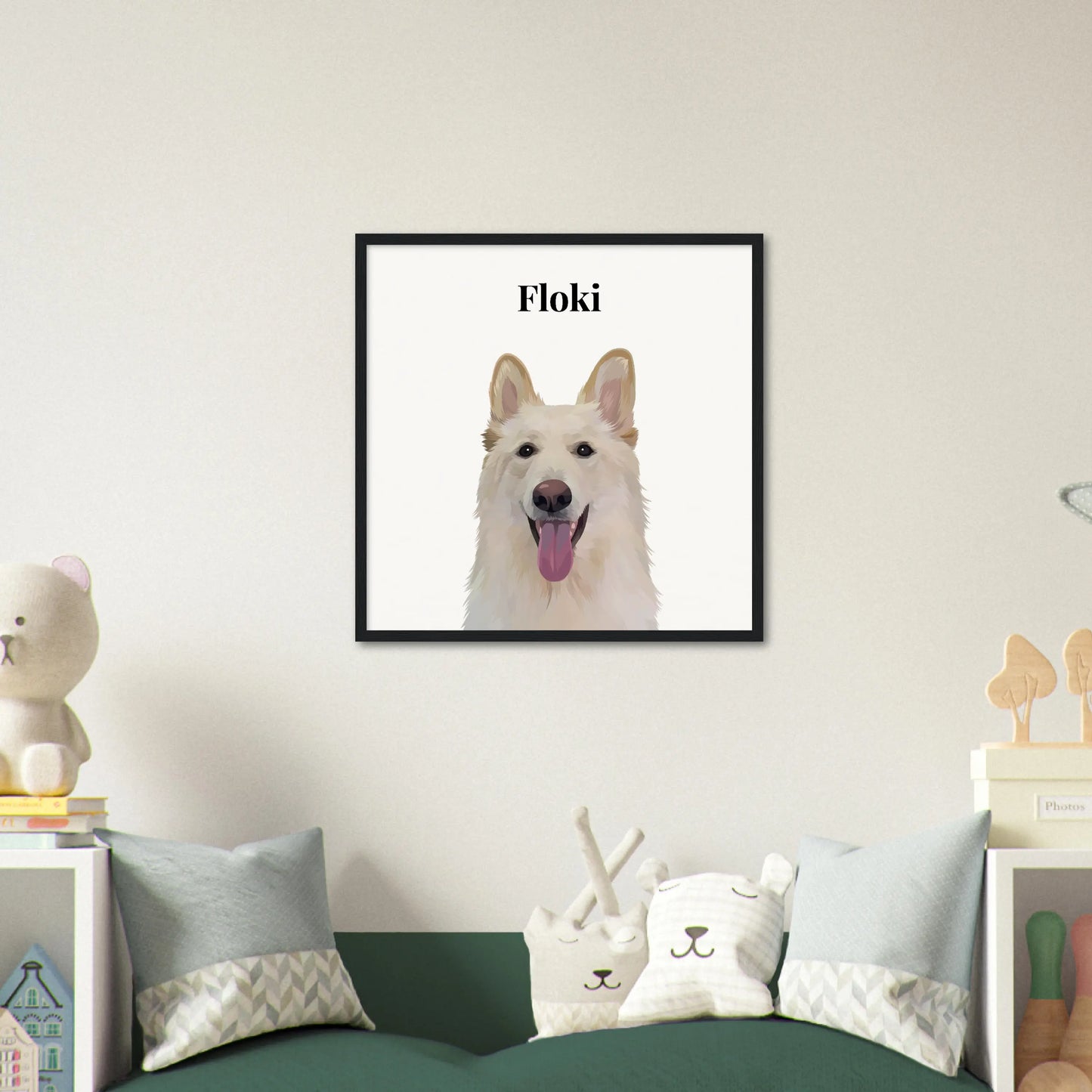 Custom Cartoon Pet Illustration Wooden Frame - Portrait 20" x 20 / Horizontal / Black by kraftypawz