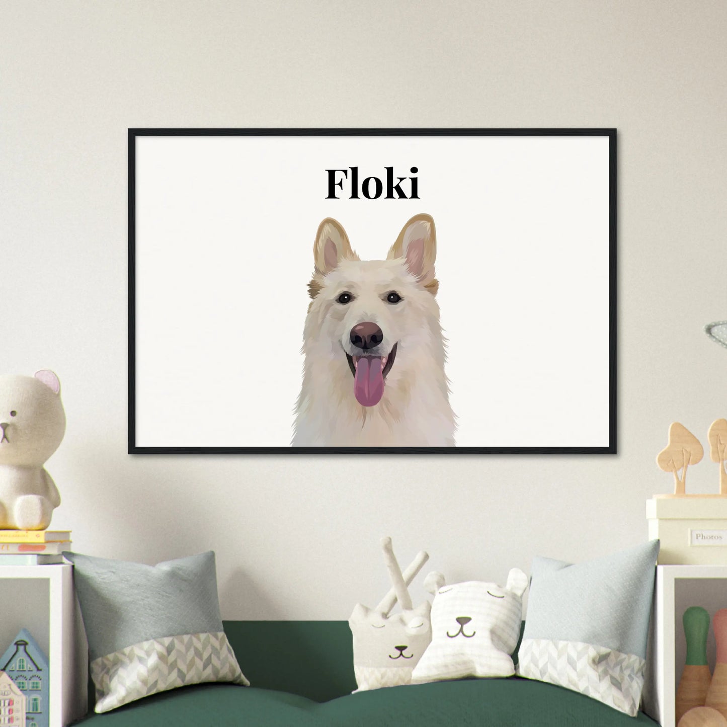 Custom Cartoon Pet Illustration Wooden Frame - Portrait 24" x 36 / Horizontal / Black by kraftypawz