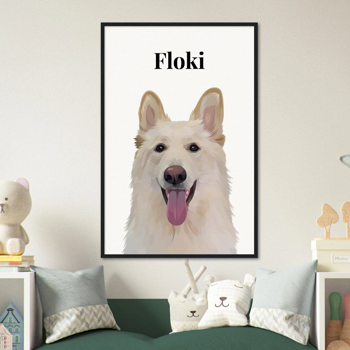 Custom Cartoon Pet Illustration Wooden Frame - Portrait 24" x 36 / Vertical / Black by kraftypawz