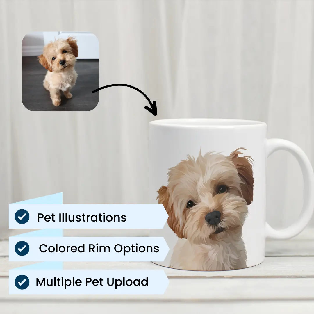 Custom Cartoon Pet Illustration Ceramic Mug - mug by kraftypawz